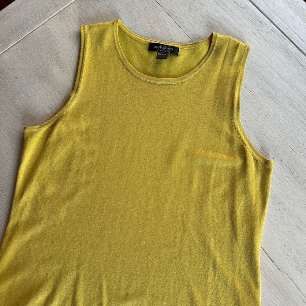 August Silk‎ Sleeveless Tank Top Mustard Yellow Silk Blend Knit Women's XL